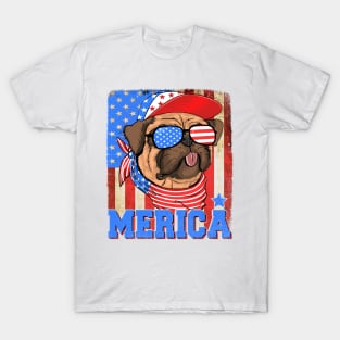 Funny Merica Retro Flag US American Bulldog Patriotic T-Shirt